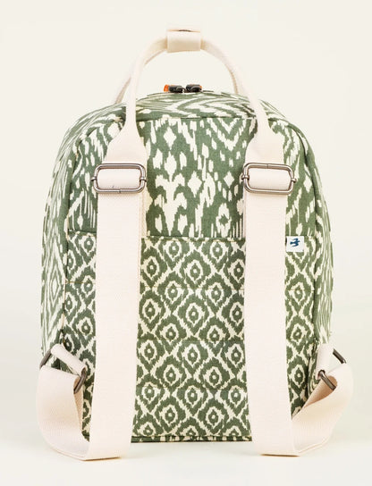 Brakeburn Ikat Mix backpack in Khaki with adjustable webbing back straps.