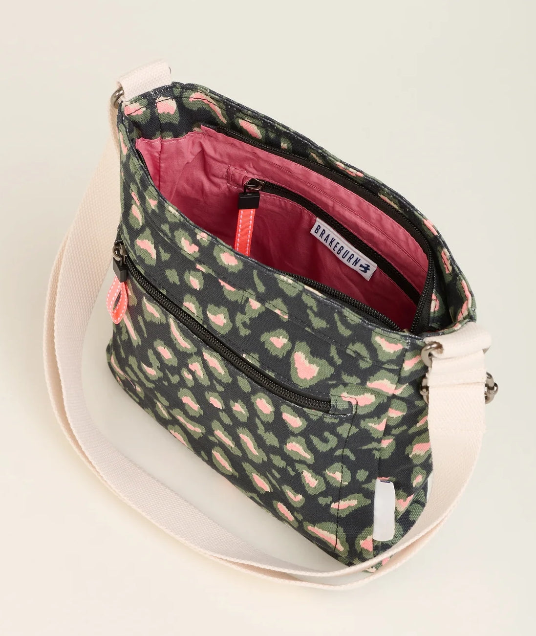 Brakeburn Khaki Leopard Print Large Cross Body Bag - Charcoal Grey