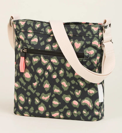 Brakeburn Khaki Leopard Print Large Cross Body Bag - Charcoal Grey