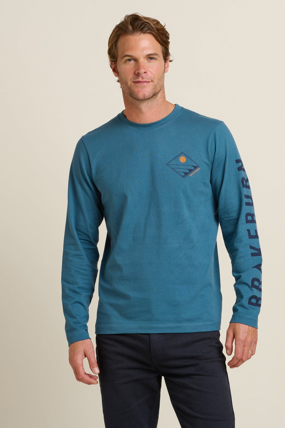 Brakeburn Mens Barrel Waves Long Sleeve Tee - Blue