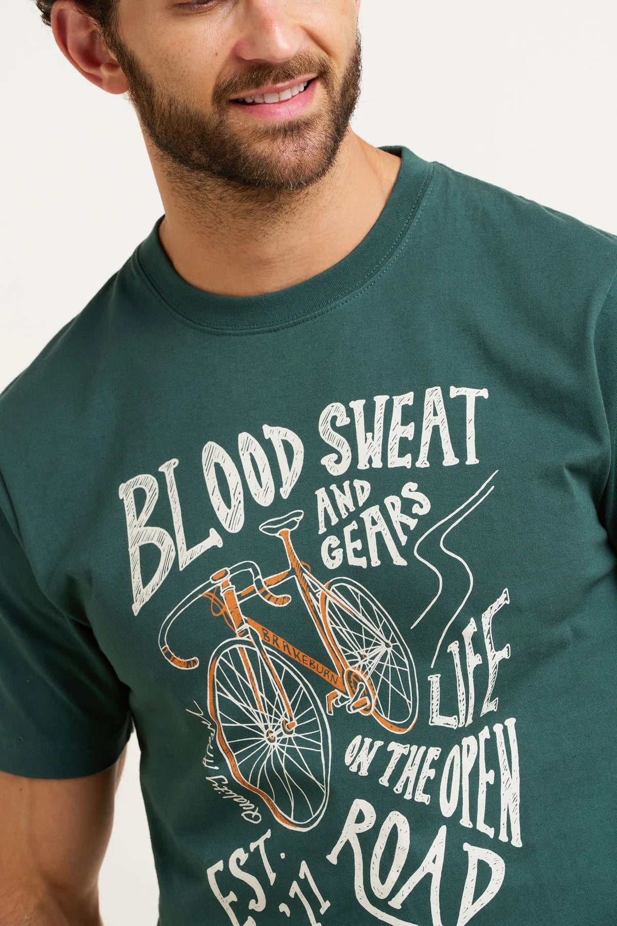 Bicycle themed Blood Sweat and Gears printed men's tee from Brakeburn.