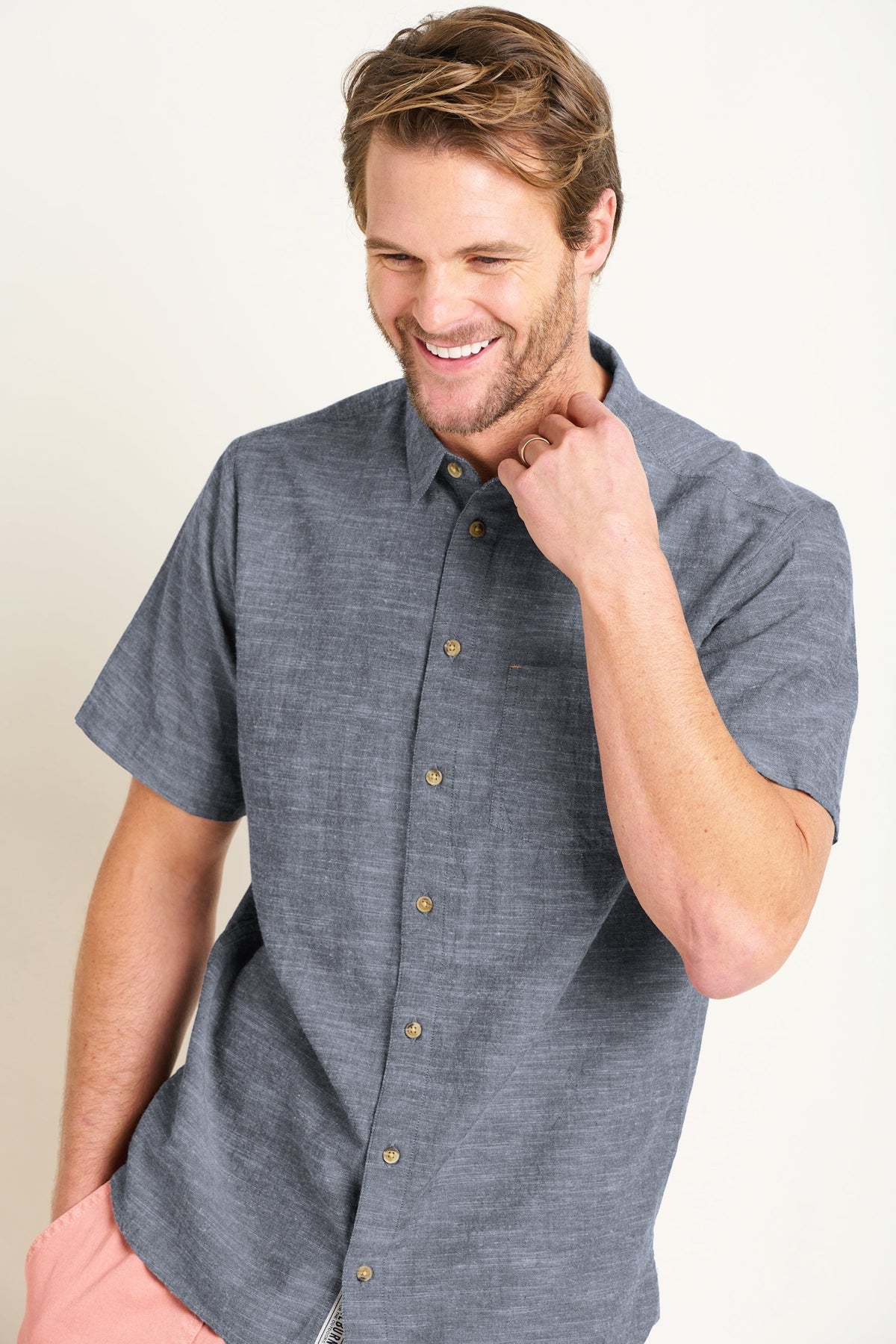 Brakeburn Mens Slub Short Sleeve Shirt - Blue