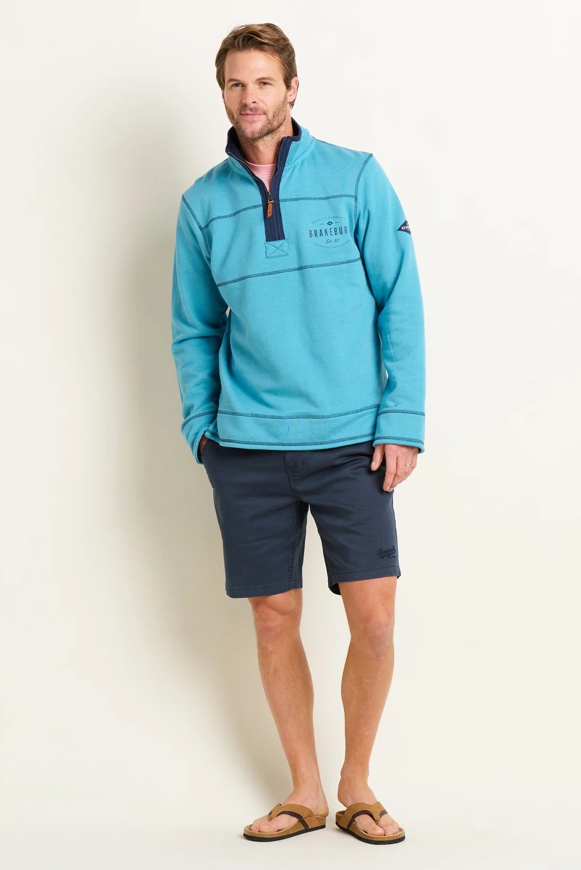 Brakeburn Mens Blue Marl Quarter Zip Sweatshirt