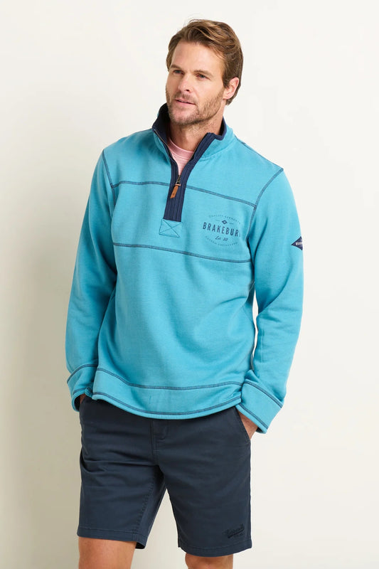 Brakeburn Mens Blue Marl Quarter Zip Sweatshirt