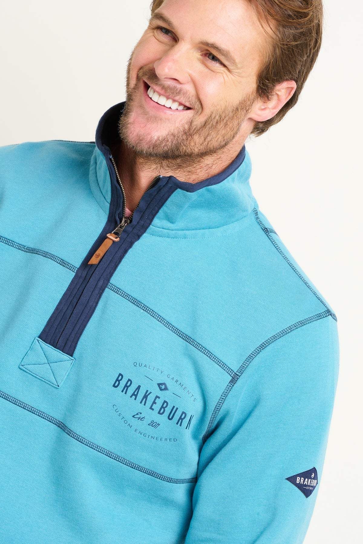 Brakeburn Mens Blue Marl Quarter Zip Sweatshirt