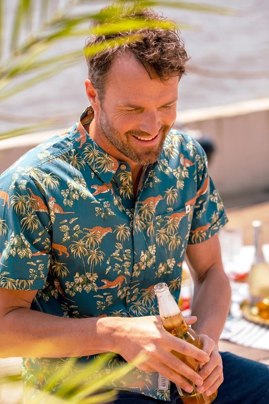Brakeburn Mens Botanical Tiger Shirt - Blue