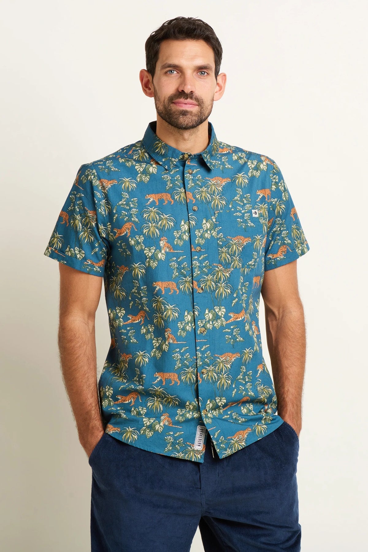 Brakeburn Mens Botanical Tiger Shirt - Blue
