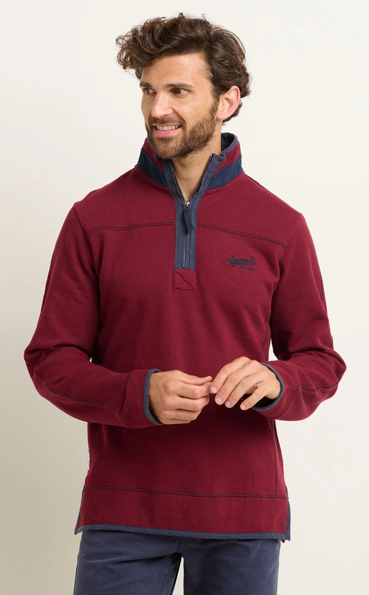 Brakeburn Mens Pique 1/4 Zip Sweatshirt - Burgundy Red