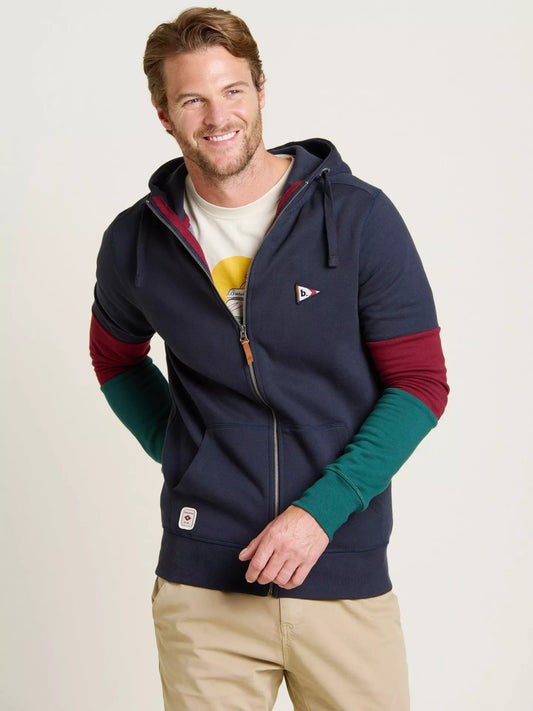 Brakeburn Mens Colour Block Zip Through Hoodie - Navy