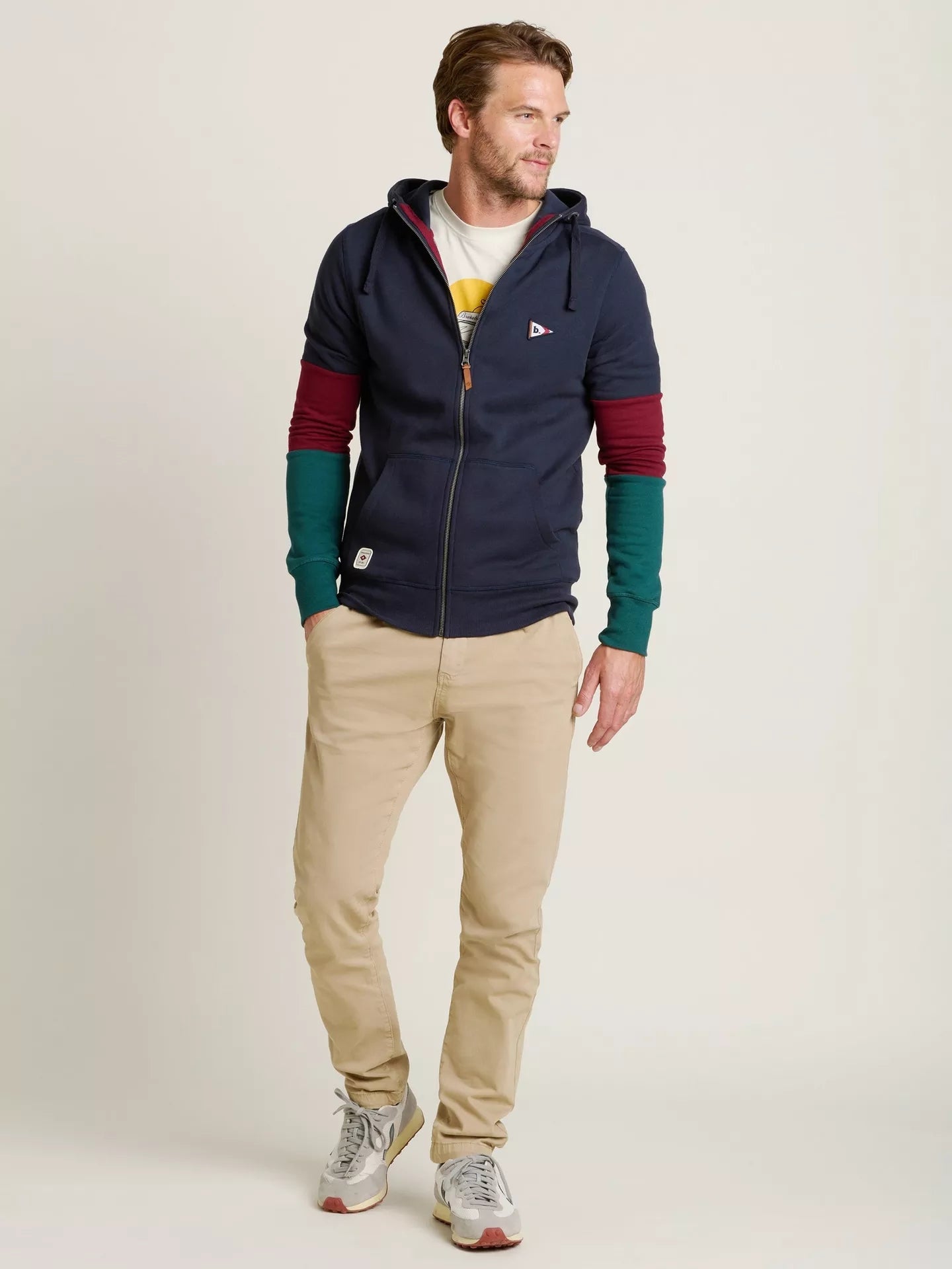 Brakeburn Mens Colour Block Zip Through Hoodie - Navy