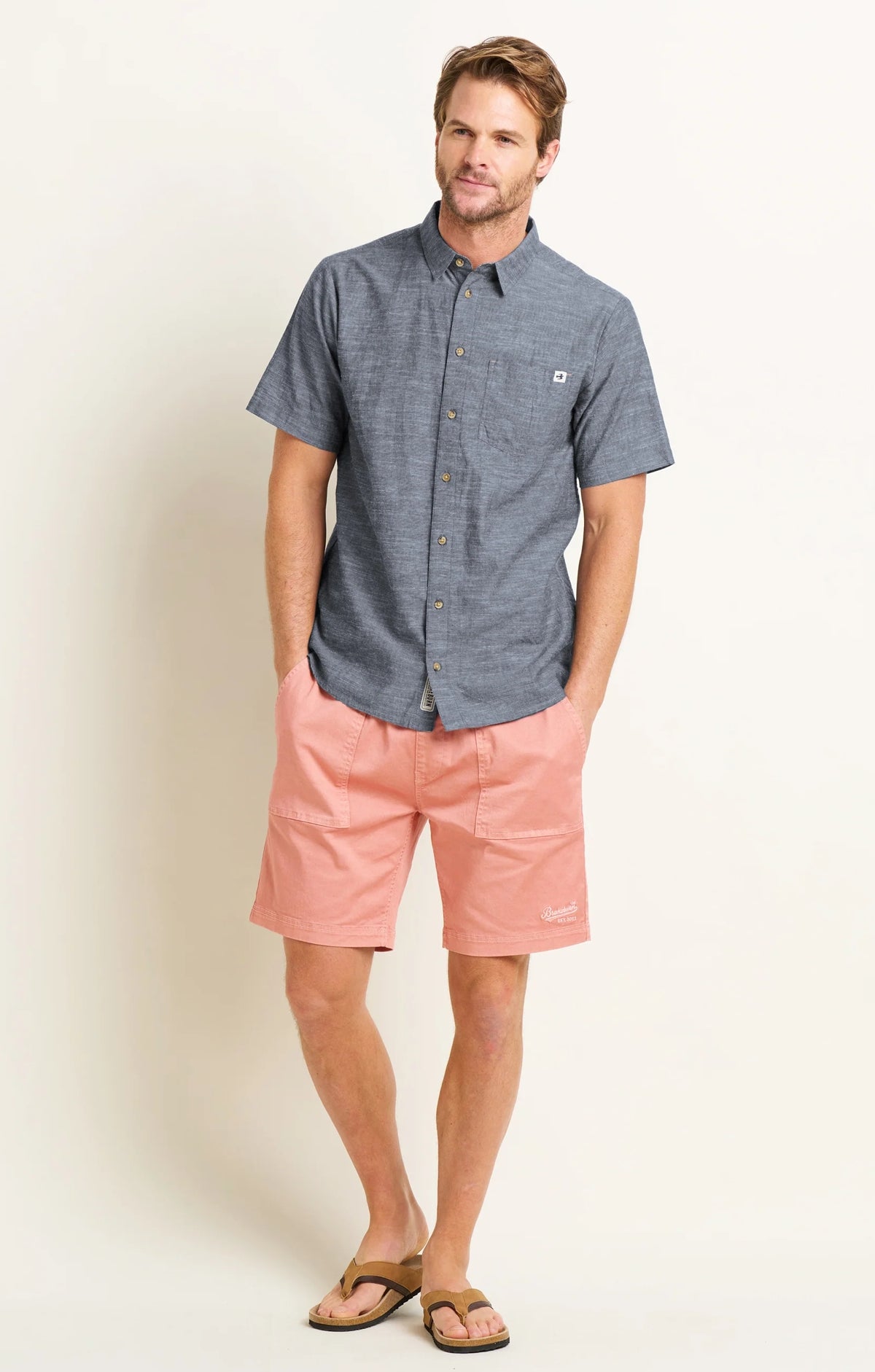 Brakeburn Mens Slub Short Sleeve Shirt - Blue