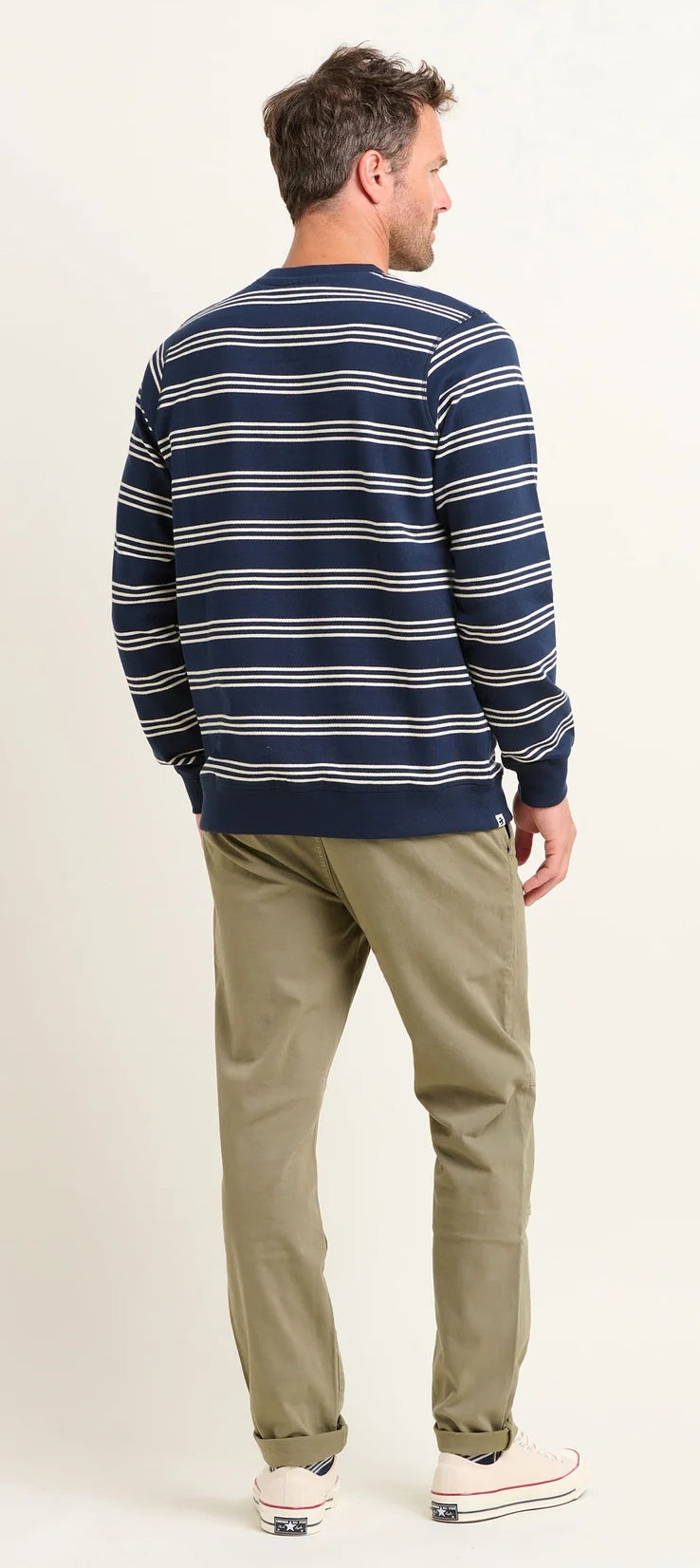 Brakeburn Mens Stripe Crew Neck Sweatshirt - Navy Blue