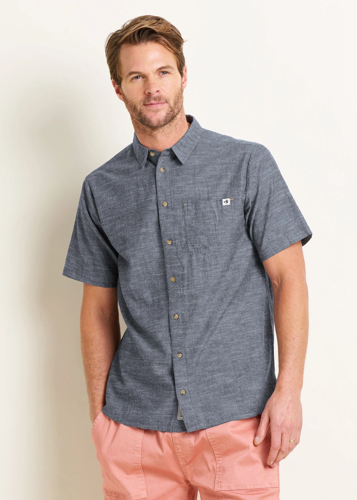 Brakeburn Mens Slub Short Sleeve Shirt - Blue