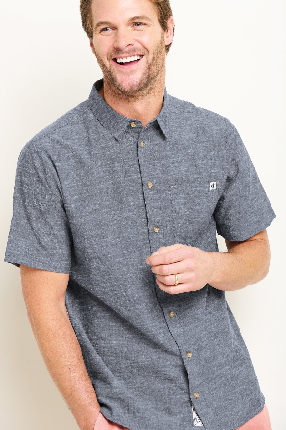 Brakeburn Mens Slub Short Sleeve Shirt - Blue