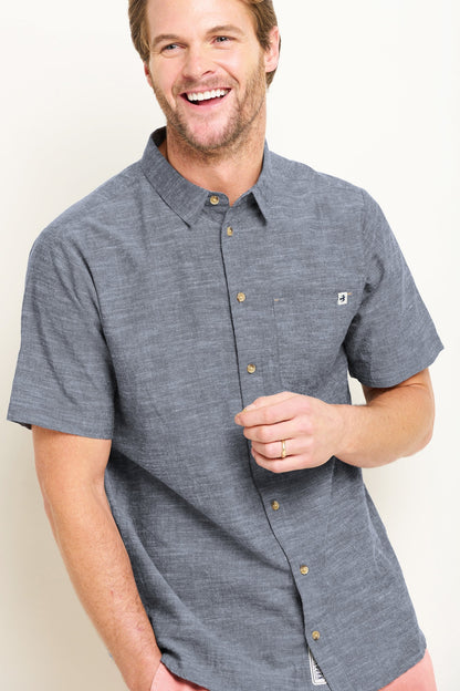 Brakeburn Mens Slub Short Sleeve Shirt - Blue