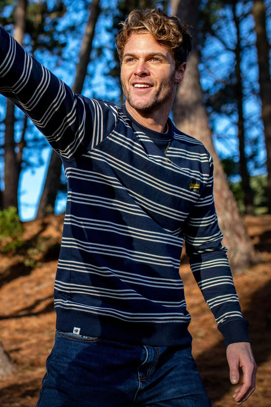 Brakeburn Mens Stripe Crew Neck Sweatshirt - Navy Blue