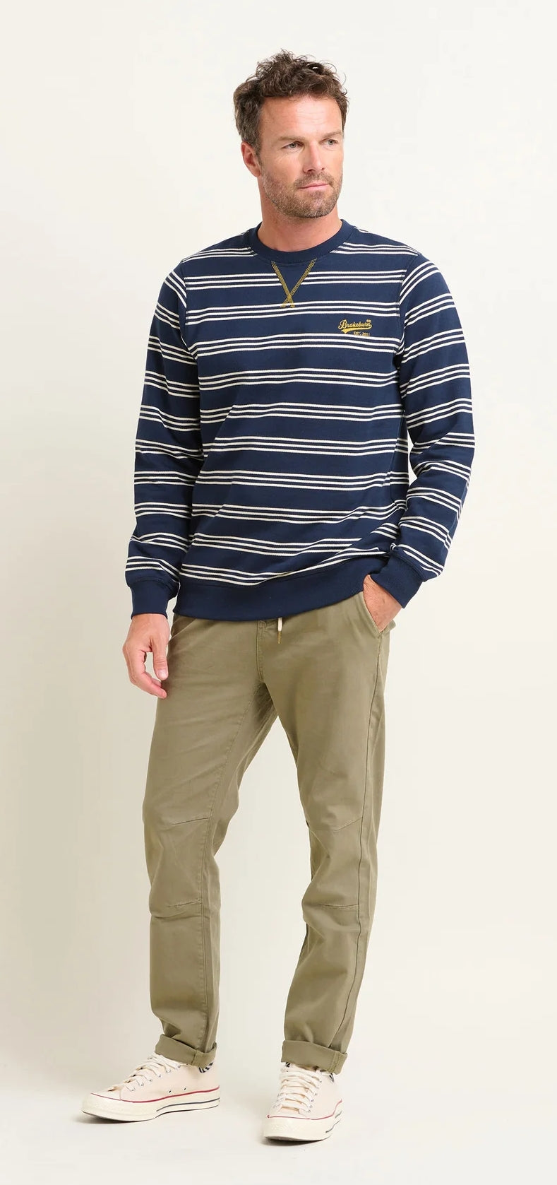 Brakeburn Mens Stripe Crew Neck Sweatshirt - Navy Blue