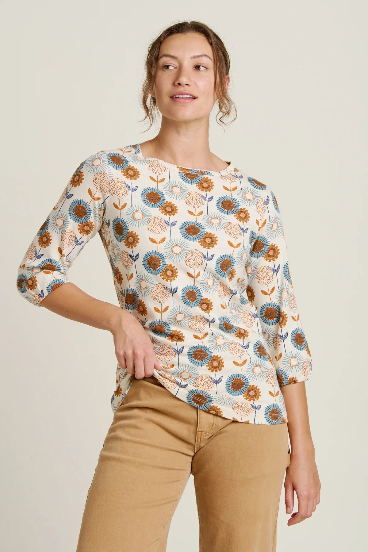 Brakeburn Womens Freya 3/4 Sleeve T-Shirt - Cream