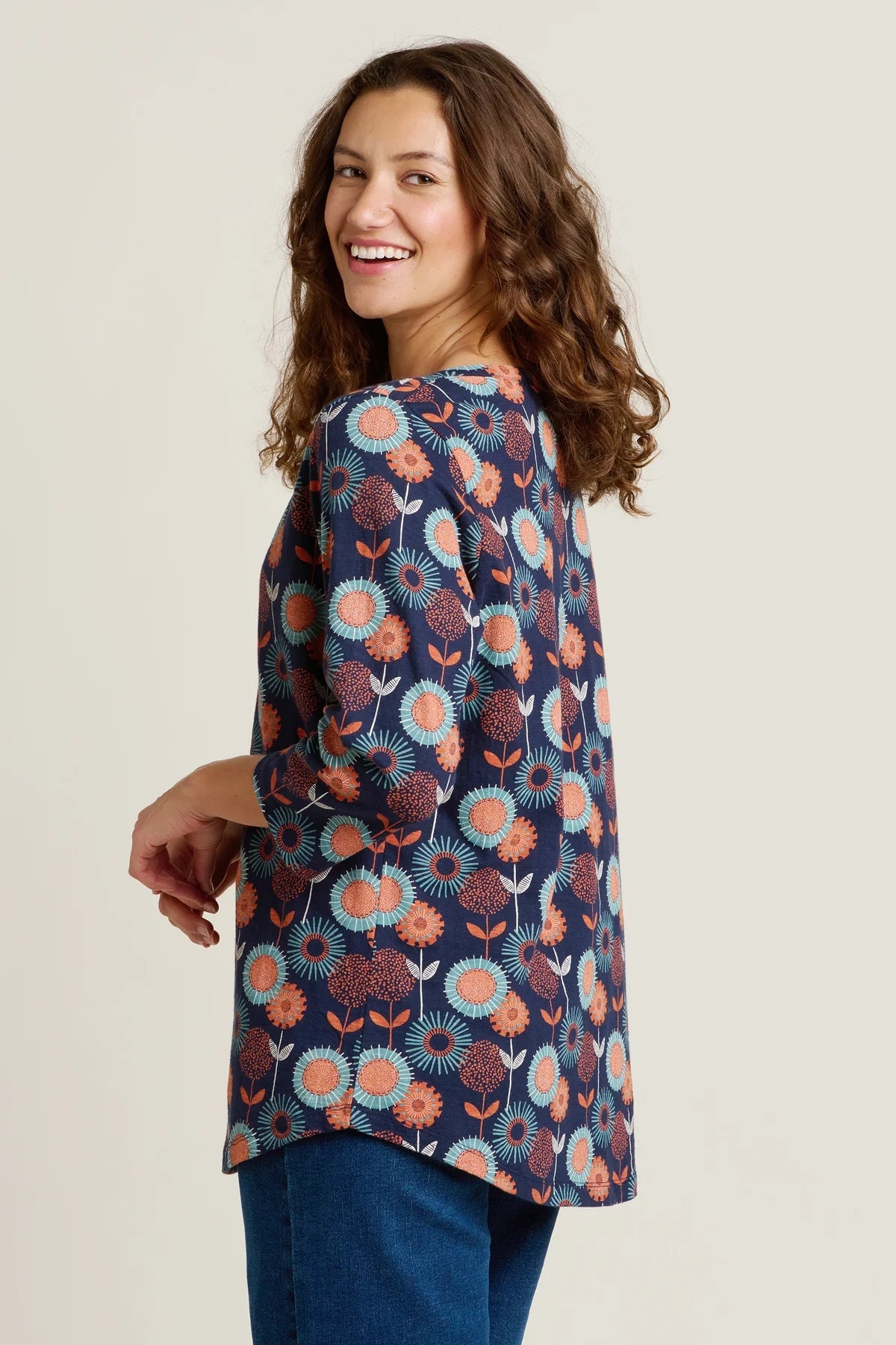 Brakeburn Womens Freya 3/4 Sleeve T-Shirt - Navy