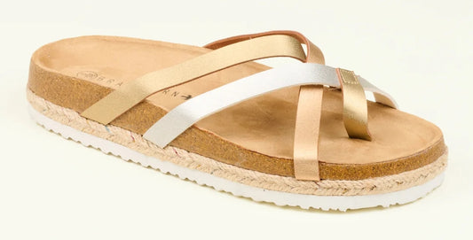 Brakeburn women's metallic multi strap sandals.
