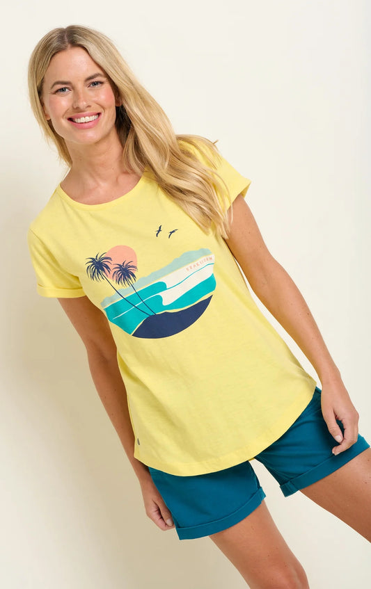 Brakeburn women's Shore printed t-shirt in yellow.