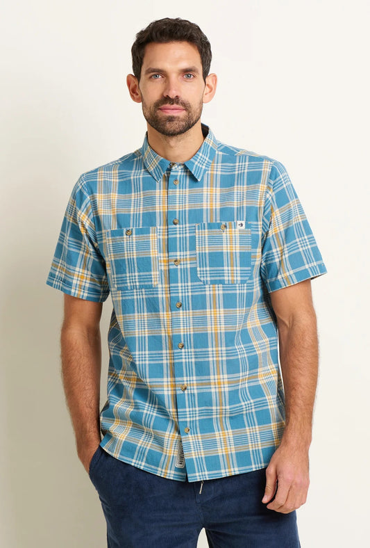 Brakeburn Mens Blue Check Short Sleeve Shirt - Blue