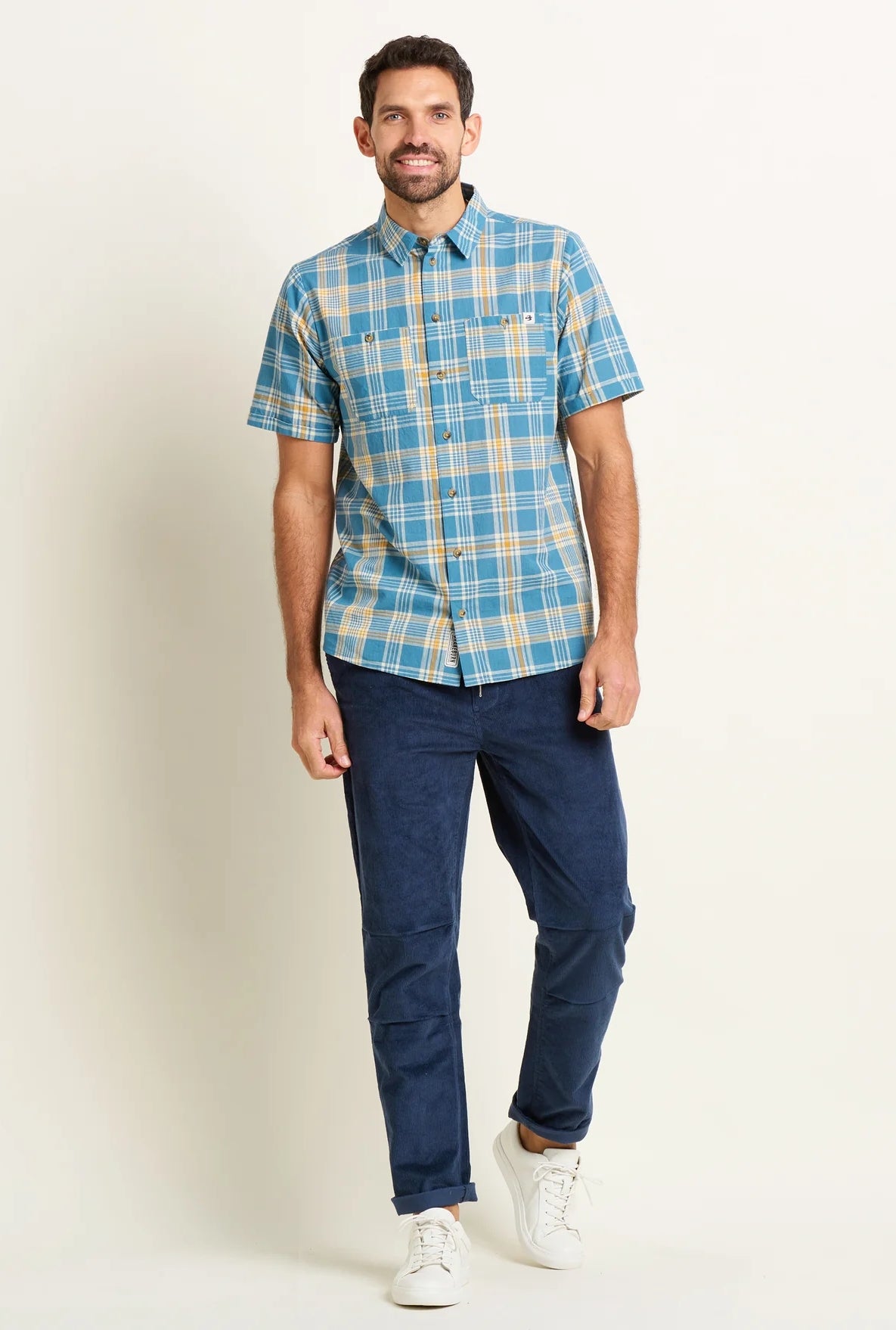 Brakeburn Mens Blue Check Short Sleeve Shirt - Blue