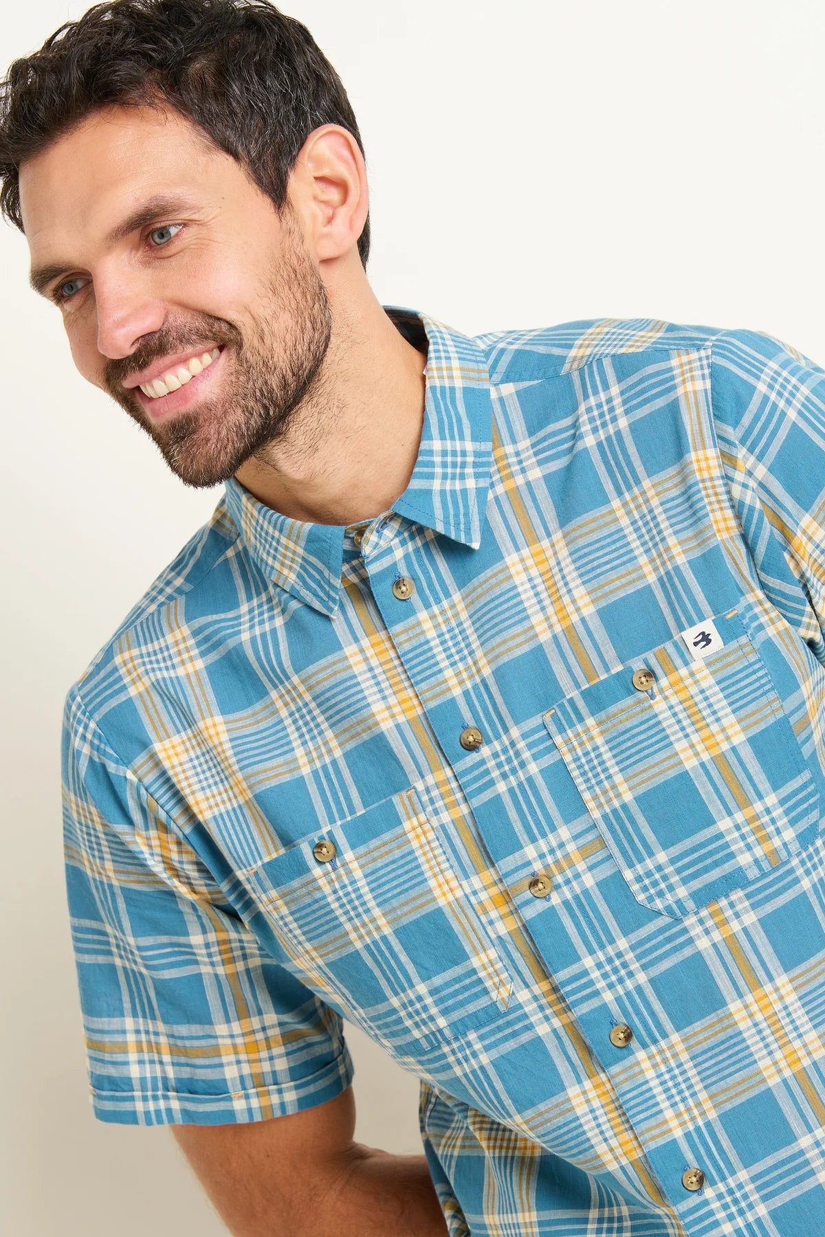 Brakeburn Mens Blue Check Short Sleeve Shirt - Blue