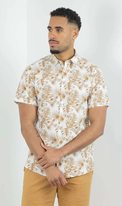Buckley Mens Casey Short Sleeve Floral Shirt - Off White