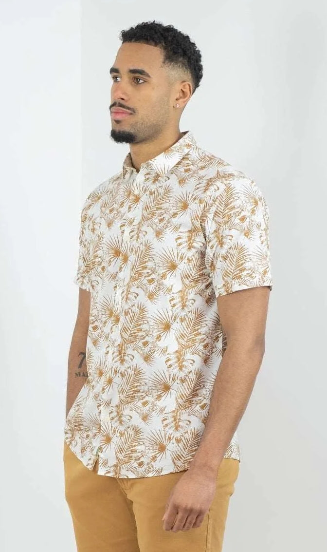 Buckley Mens Casey Short Sleeve Floral Shirt - Off White