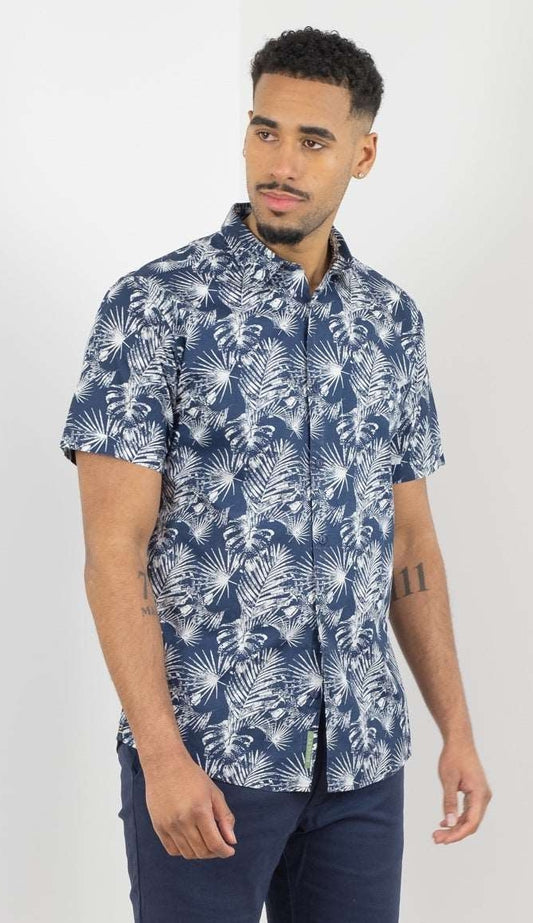 Buckley Mens Casey Short Sleeve Floral Shirt - Navy