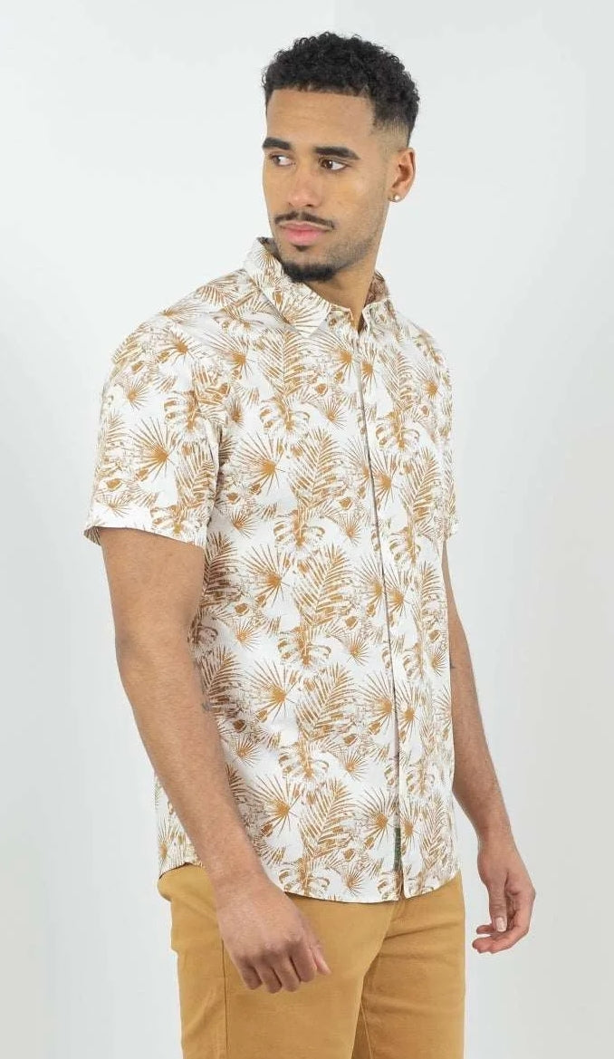 Buckley Mens Casey Short Sleeve Floral Shirt - Off White