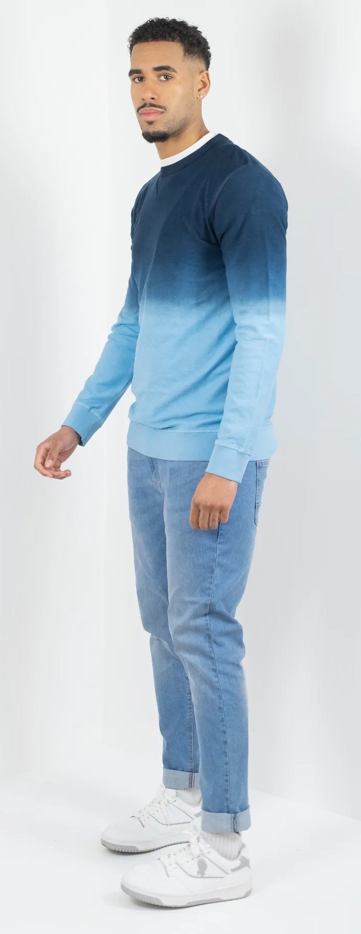 Buckley Mens Kai Dip Dye Crew Neck Sweatshirt - Tranquil Blue