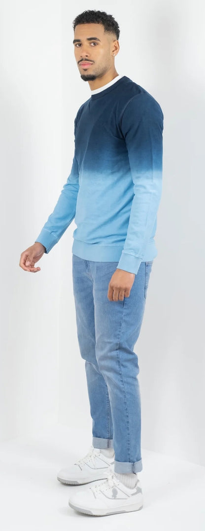 Buckley Mens Kai Dip Dye Crew Neck Sweatshirt - Tranquil Blue