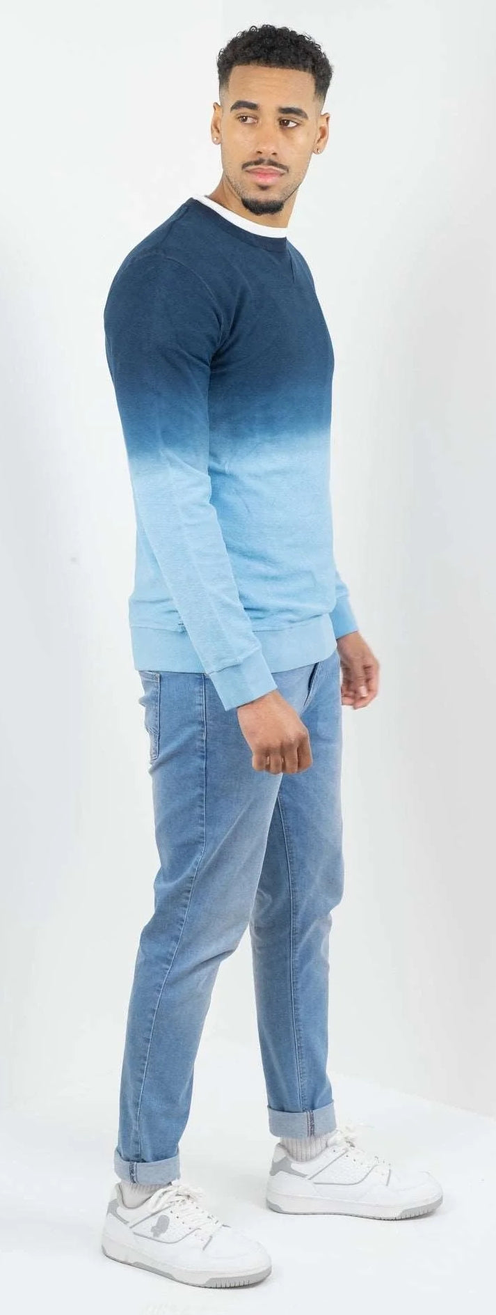 Buckley Mens Kai Dip Dye Crew Neck Sweatshirt - Tranquil Blue