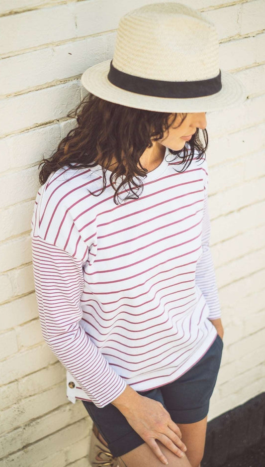 Buckley Womens Kera Long Sleeve Stripe Top - Rose Wine