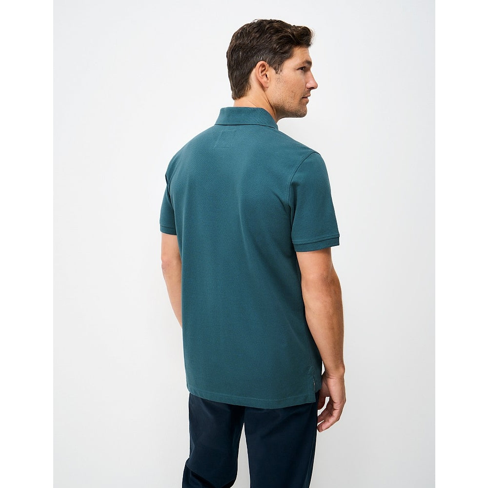 Back view of a mens Crew Clothing short sleeve classic pique polo shirt in Teal