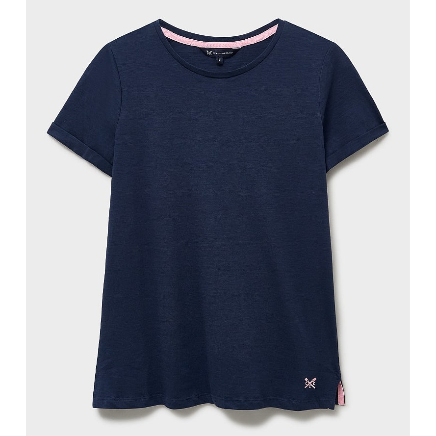 Front view of a womens Crew Clothing Perfect short sleeve plain t-shirt in Navy