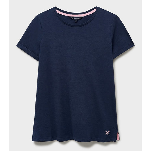 Front view of a womens Crew Clothing Perfect short sleeve plain t-shirt in Navy