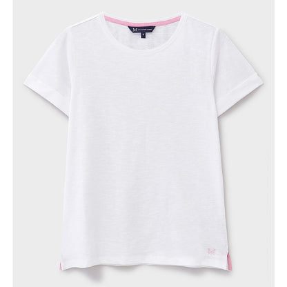 Front view of a womens Crew Clothing Perfect short sleeve plain t-shirt in white