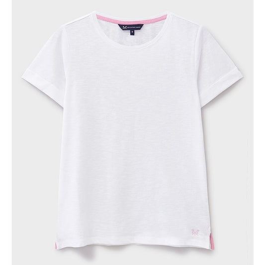 Front view of a womens Crew Clothing Perfect short sleeve plain t-shirt in white