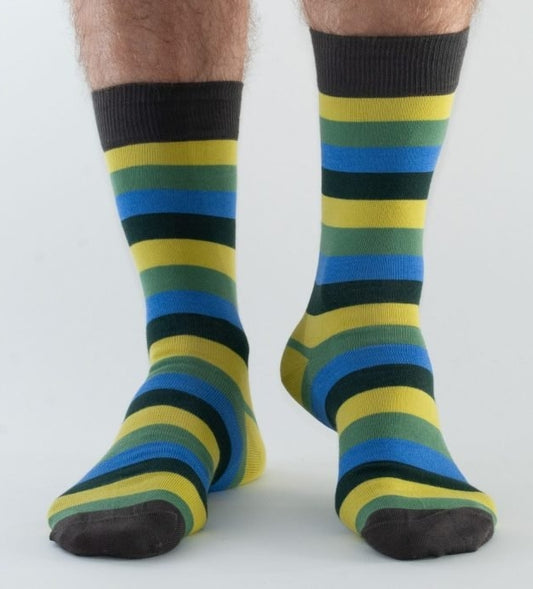 Men's green and blue stripe bamboo socks from Doris & Dude.