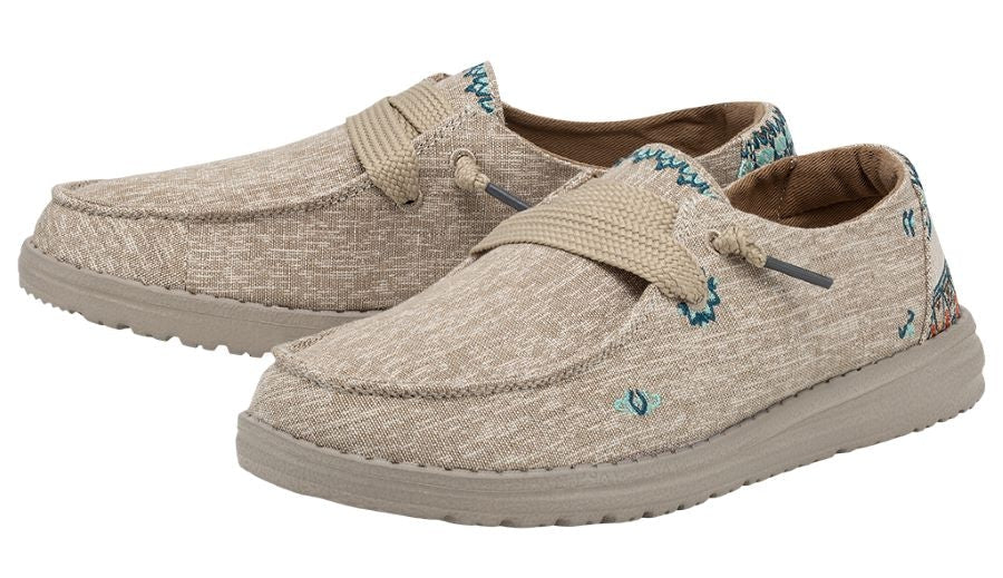Dude Womens Wendy Flora Chambray Shoes - Sunflower Beige
