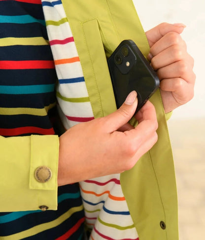 Women's waterpoof padded jacket in Apple Green from Lighthouse with internal zip pocket.