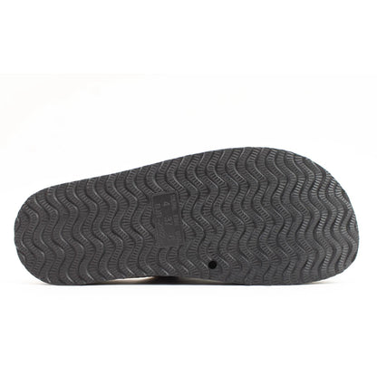 Bottom outsole view of Heavenly Feet Sandy double buckle slider sandal.