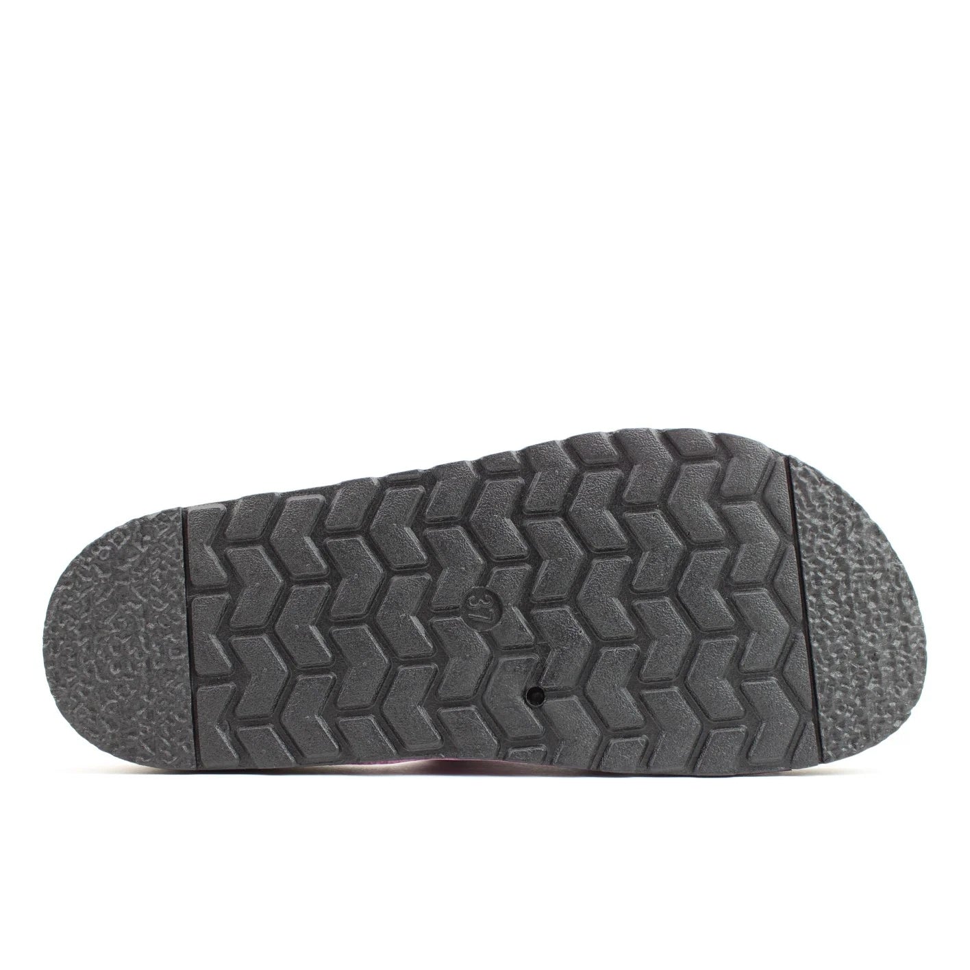 Bottom outsole view of a womens Heavenly Feet Harmony 2 double buckle slider sandal.