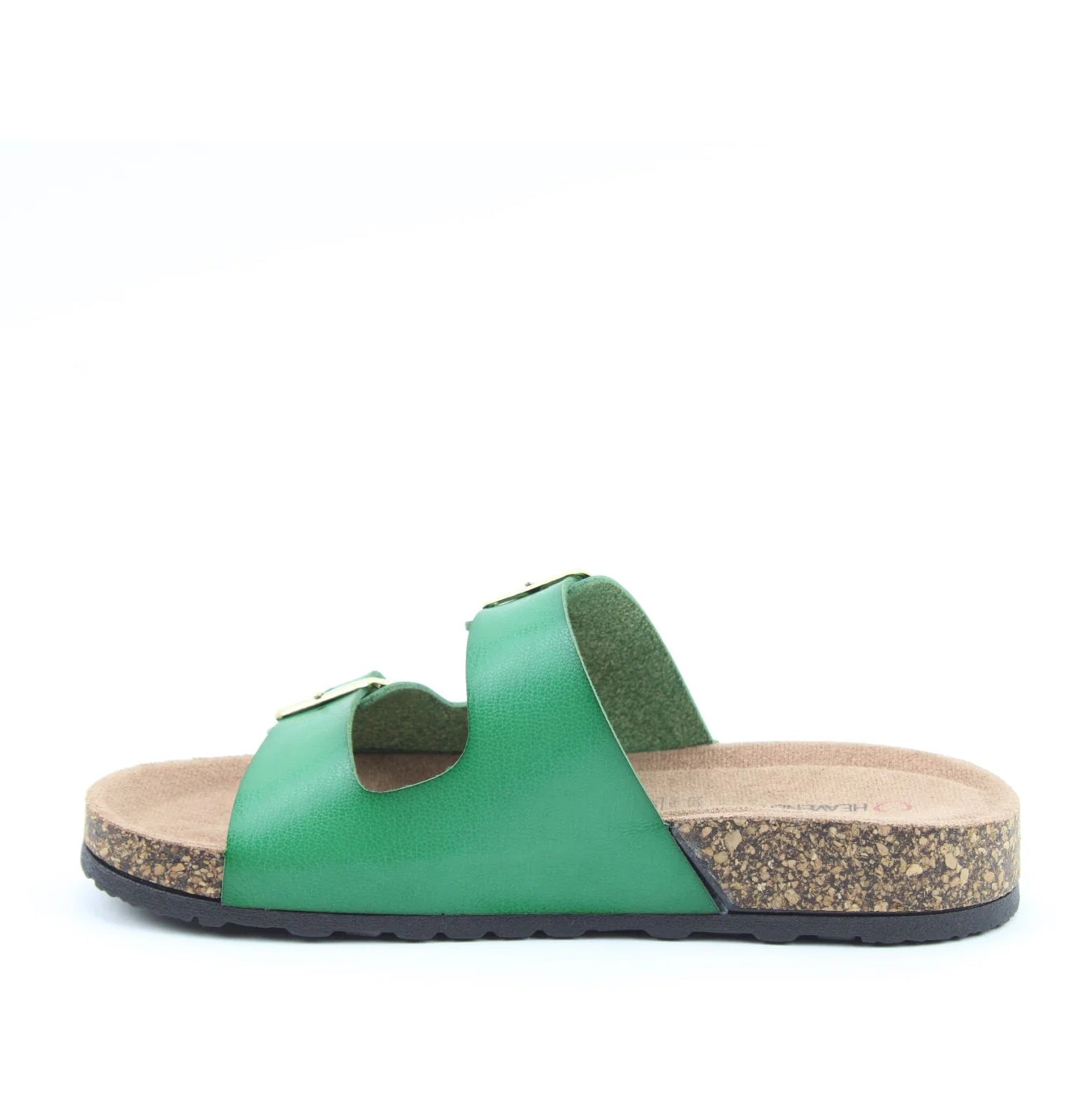 Side view of a womens Fern Green Heavenly Feet Harmony 2 double buckle slider sandal.