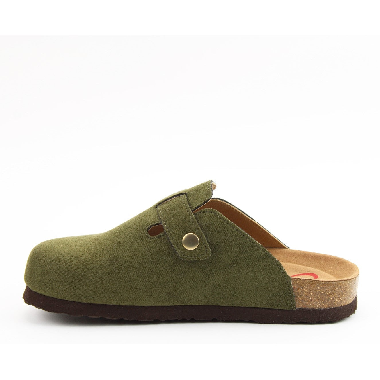 Side view of a womens Heavenly Feet Alessia Cool Forest Green mule clog shoe