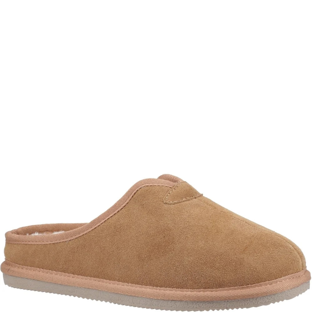 Tan slipper on a white background