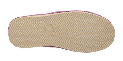 Bottom sole view of a women's Hush Puppies Arianna slipper in pink suede.